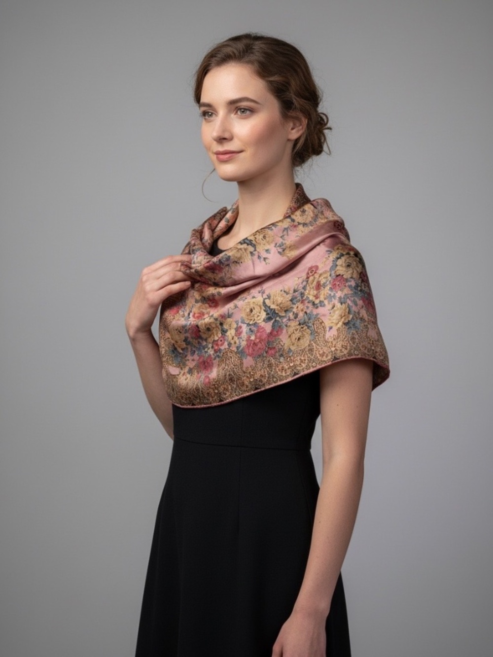 Esperanza Floral Paisley Silk Pink Scarf